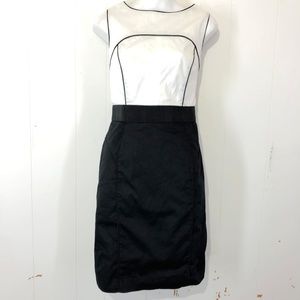 Milly of New York Black and White Sleeveless Sheath Dress with Piping